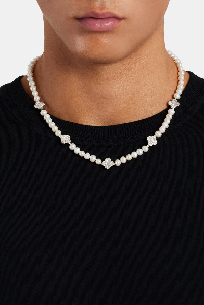 Freshwater Pearl Iced Motif Necklace - 6mm