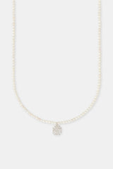 Iced Cross Motif Freshwater Pearl Necklace - 10mm