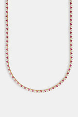 Deep Pink & Clear Heart Tennis Chain - 3mm - Gold