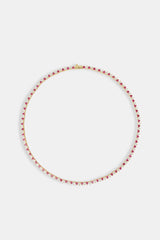 Deep Pink & Clear Heart Tennis Chain - 3mm - Gold