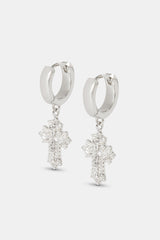 Iced Layered Drop Cross Earrings - 30mm