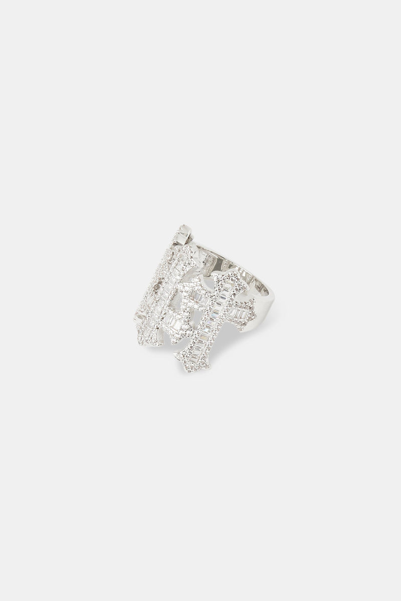 Iced Baguette Cross Motif Ring - White