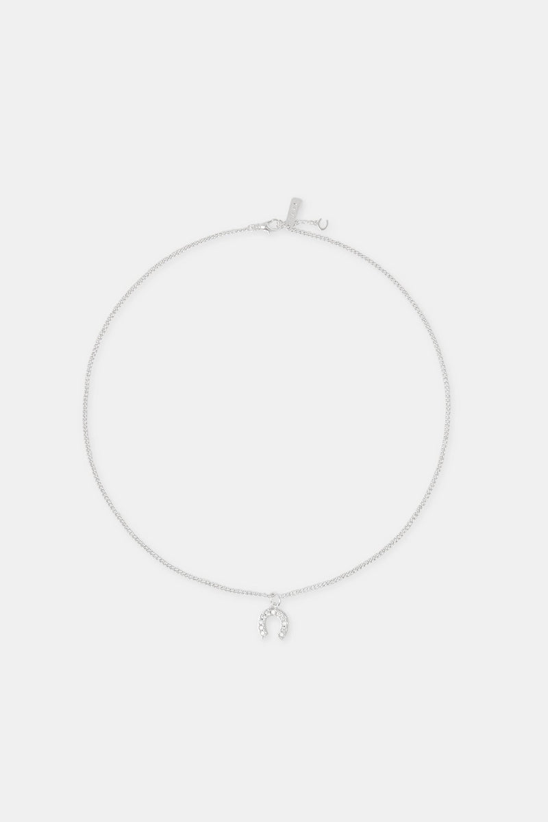 20mm Iced Horseshoe Necklace - White