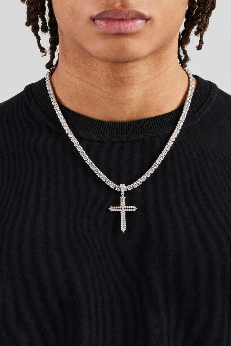 Iced Cross Outline Pendant - 40mm