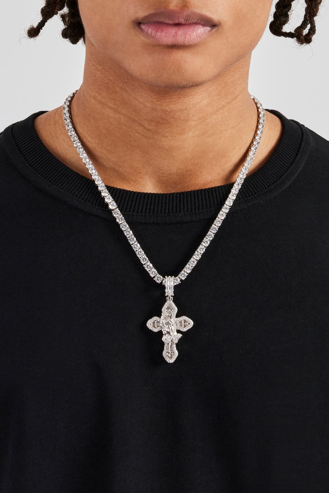 Iced Prayer Hand Cross Pendant - 40mm
