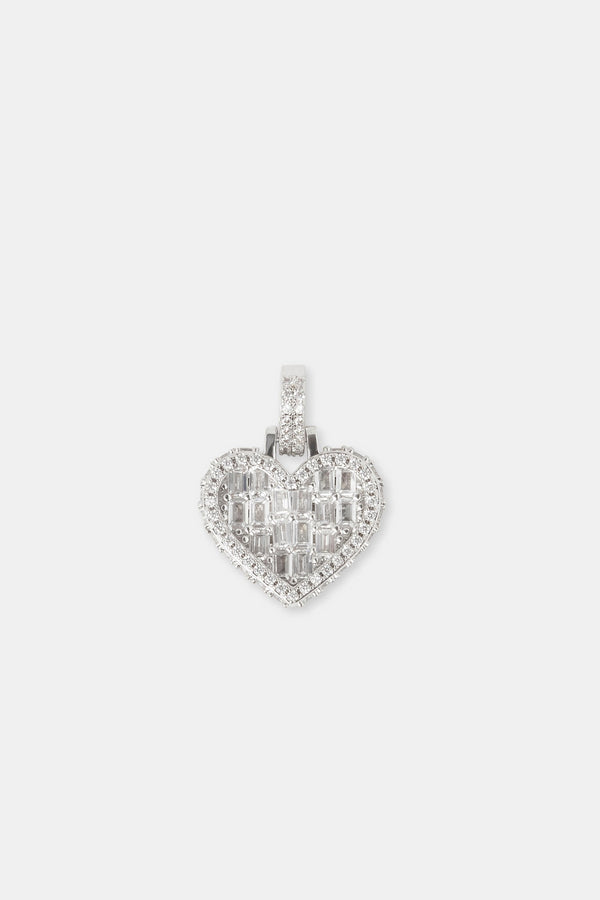 20mm Iced Heart Pendant & 3mm Tennis Chain - White