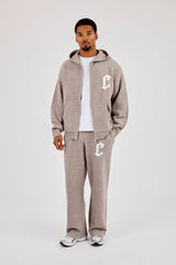Mens C Knitted Zip Through Hoodie & Jogger - Stone
