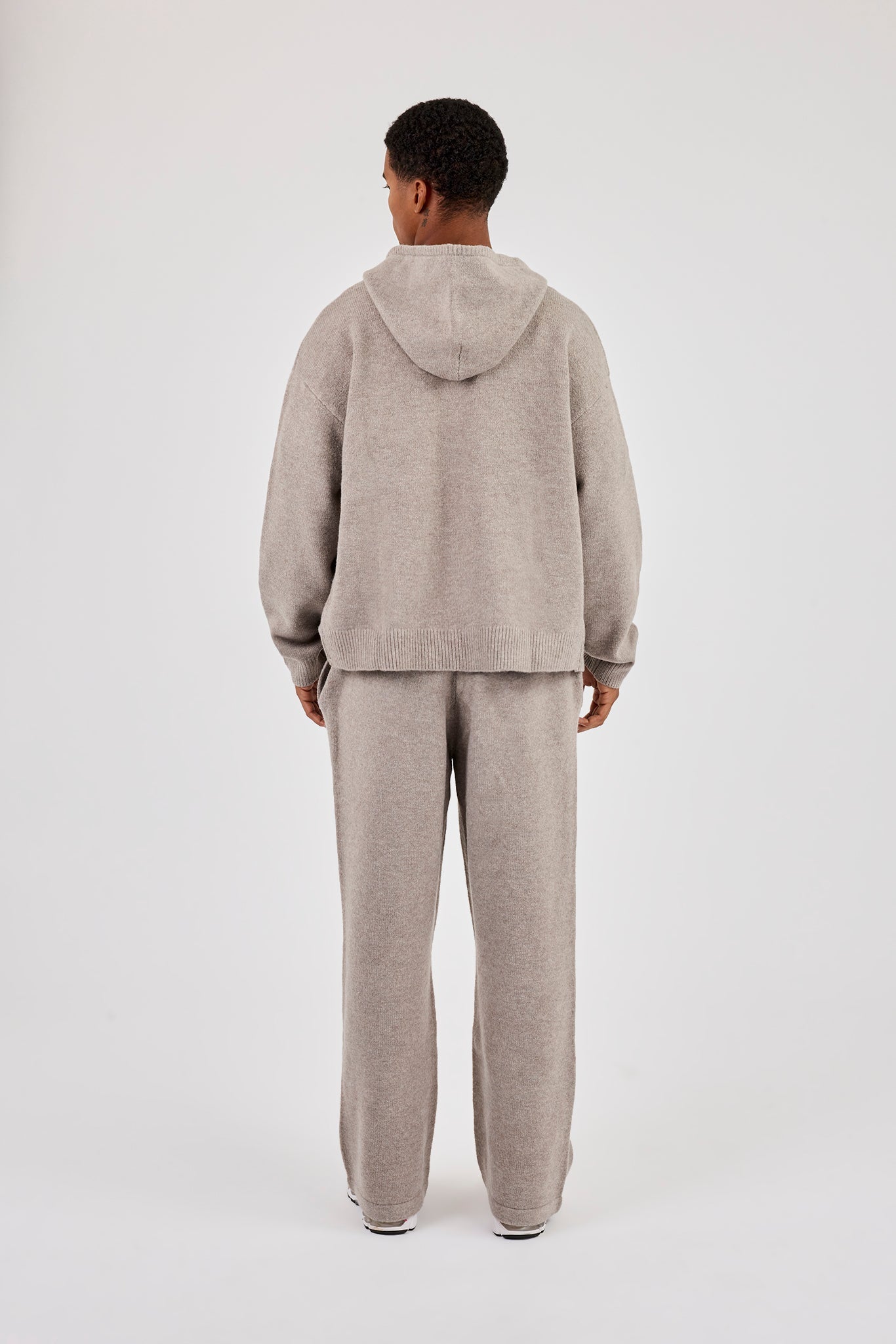 Mens C Knitted Zip Through Hoodie & Jogger - Stone