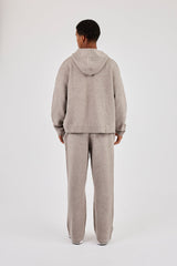 Mens C Knitted Zip Through Hoodie & Jogger - Stone