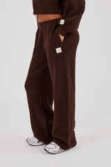 Waffle Knit Wide Leg Jogger - Chocolate