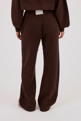 Waffle Knit Wide Leg Jogger - Chocolate