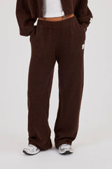 Waffle Knit Wide Leg Jogger - Chocolate