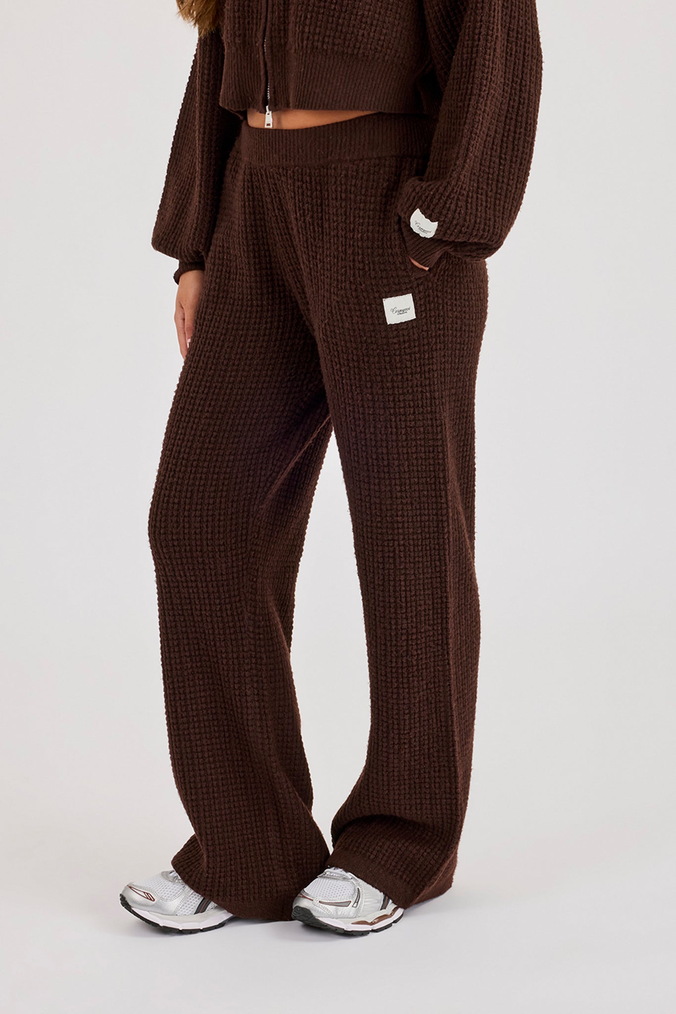Waffle Knit Wide Leg Jogger - Chocolate