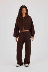 Waffle Knit Wide Leg Jogger - Chocolate