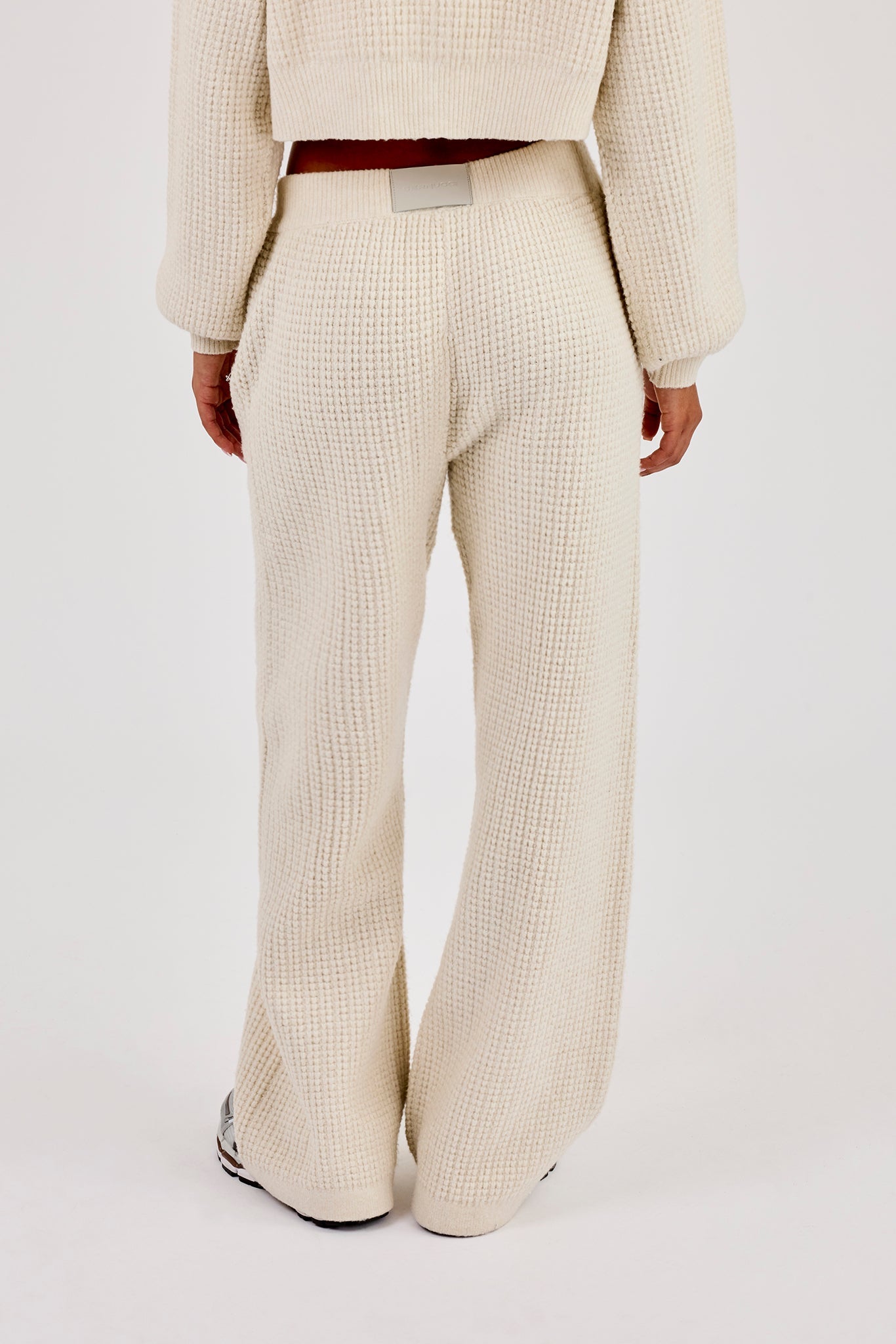 Waffle Knit Wide Leg Jogger - Oatmeal