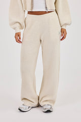 Waffle Knit Wide Leg Jogger - Oatmeal