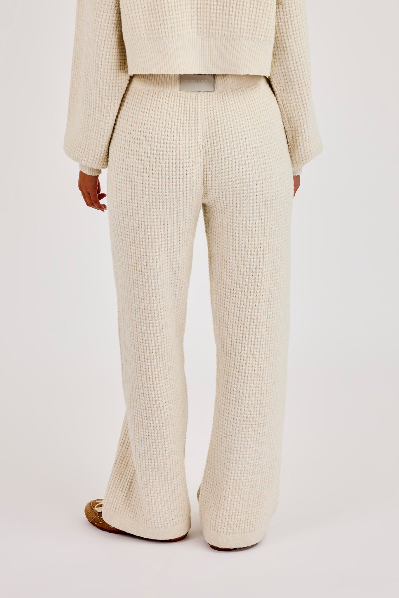 Waffle Knit Wide Leg Jogger - Oatmeal