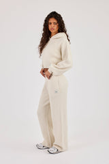 Waffle Knit Cropped Zip Through Hoodie & Wide Leg Jogger - Oatmeal