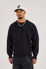Knitted Back Intarsia Sweatshirt - Black