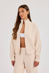 Knitted Funnel Neck Zip Through - Oatmeal