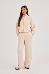 Knitted Funnel Neck Zip Through - Oatmeal
