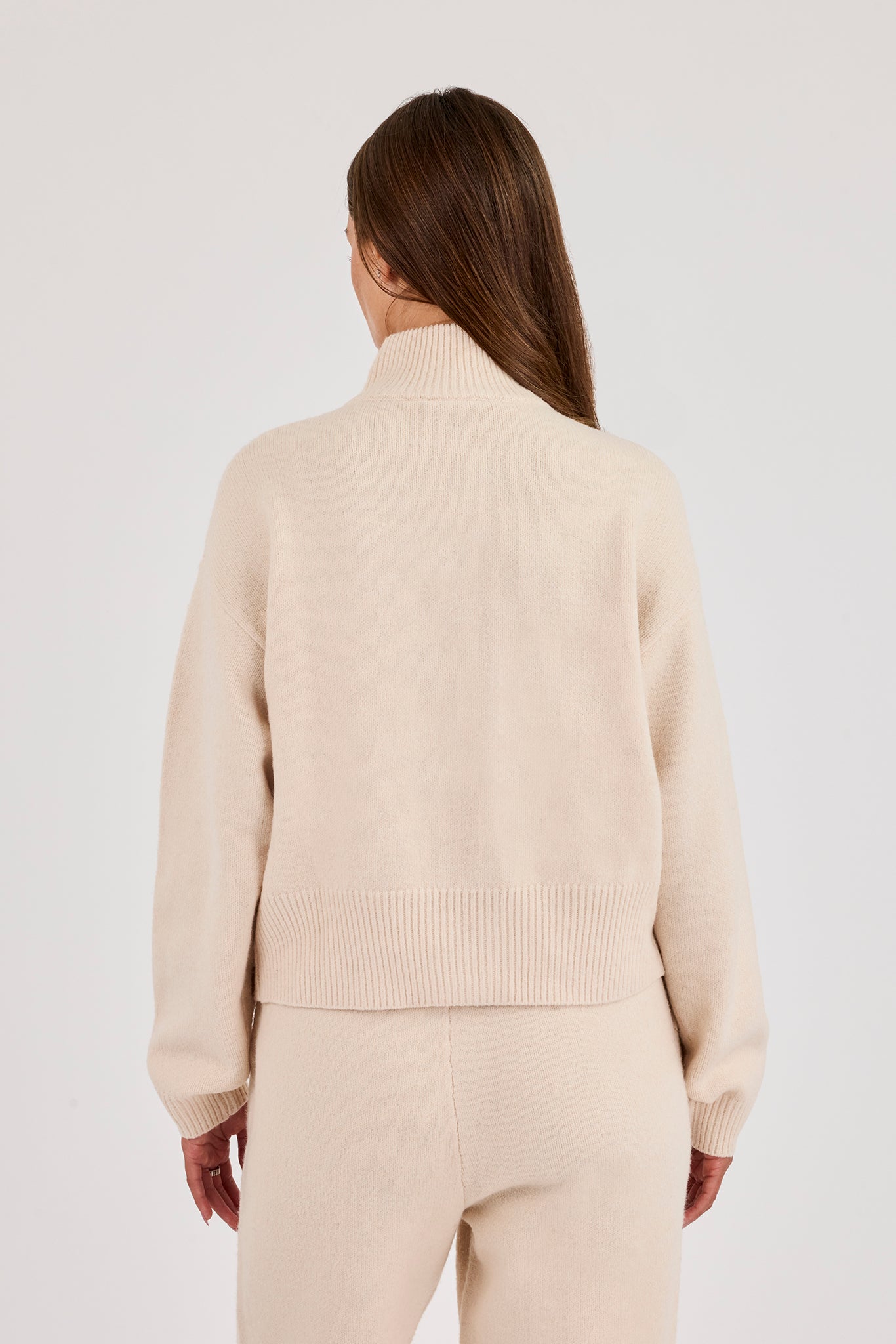 Knitted Funnel Neck Zip Through - Oatmeal