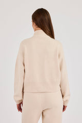 Knitted Funnel Neck Zip Through - Oatmeal