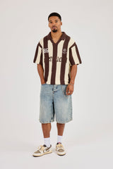 Knitted Striped Football Top - Chocolate