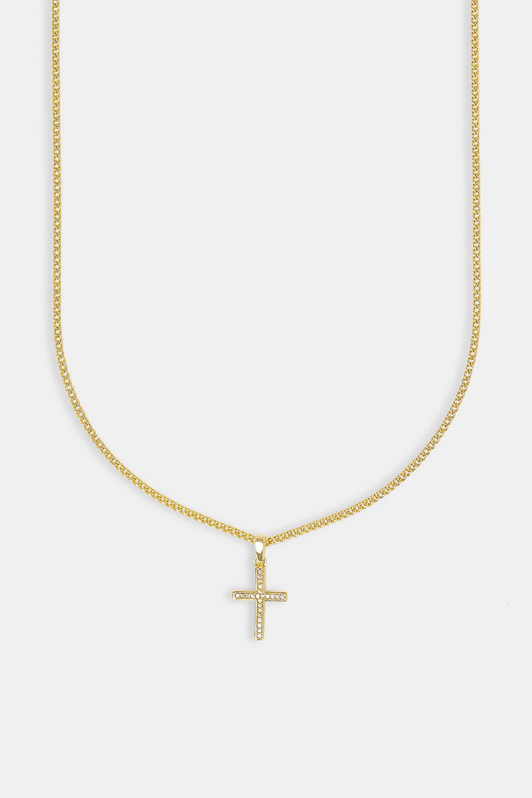 Micro Iced Cross Necklace - 15mm - Gold