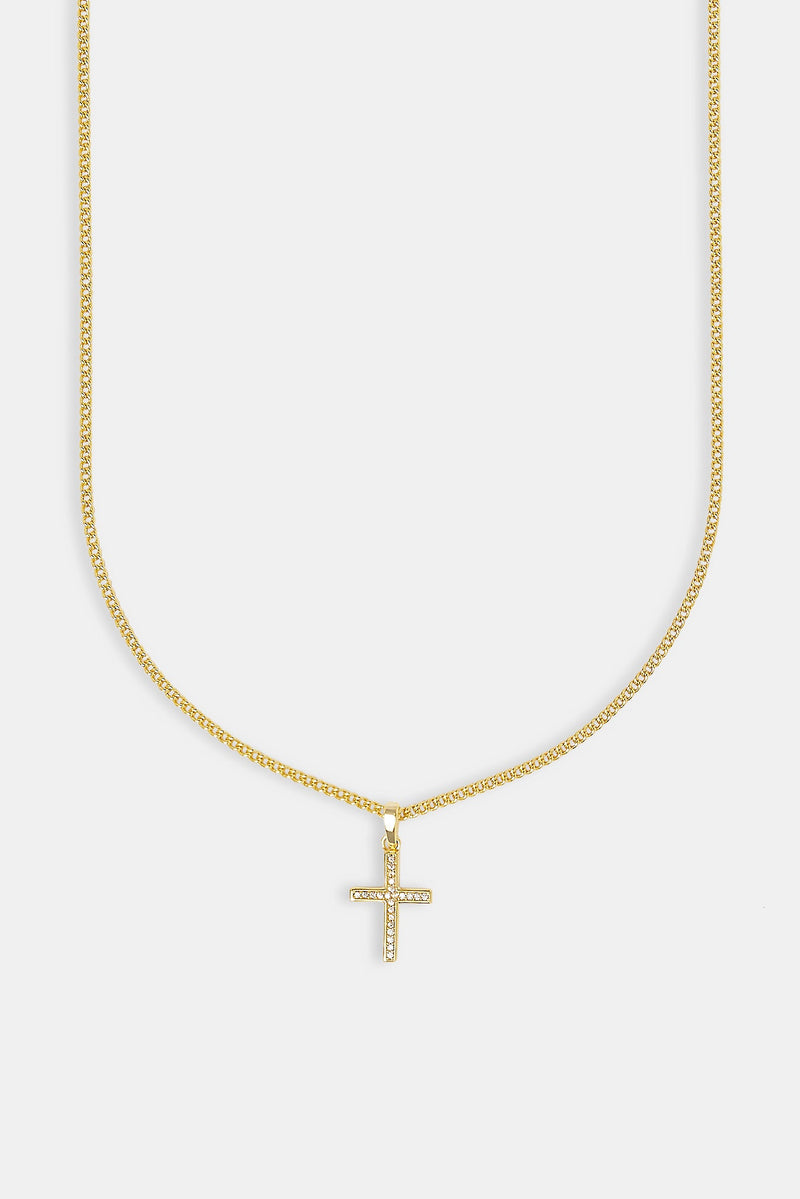 Micro Iced Cross Necklace - 15mm - Gold