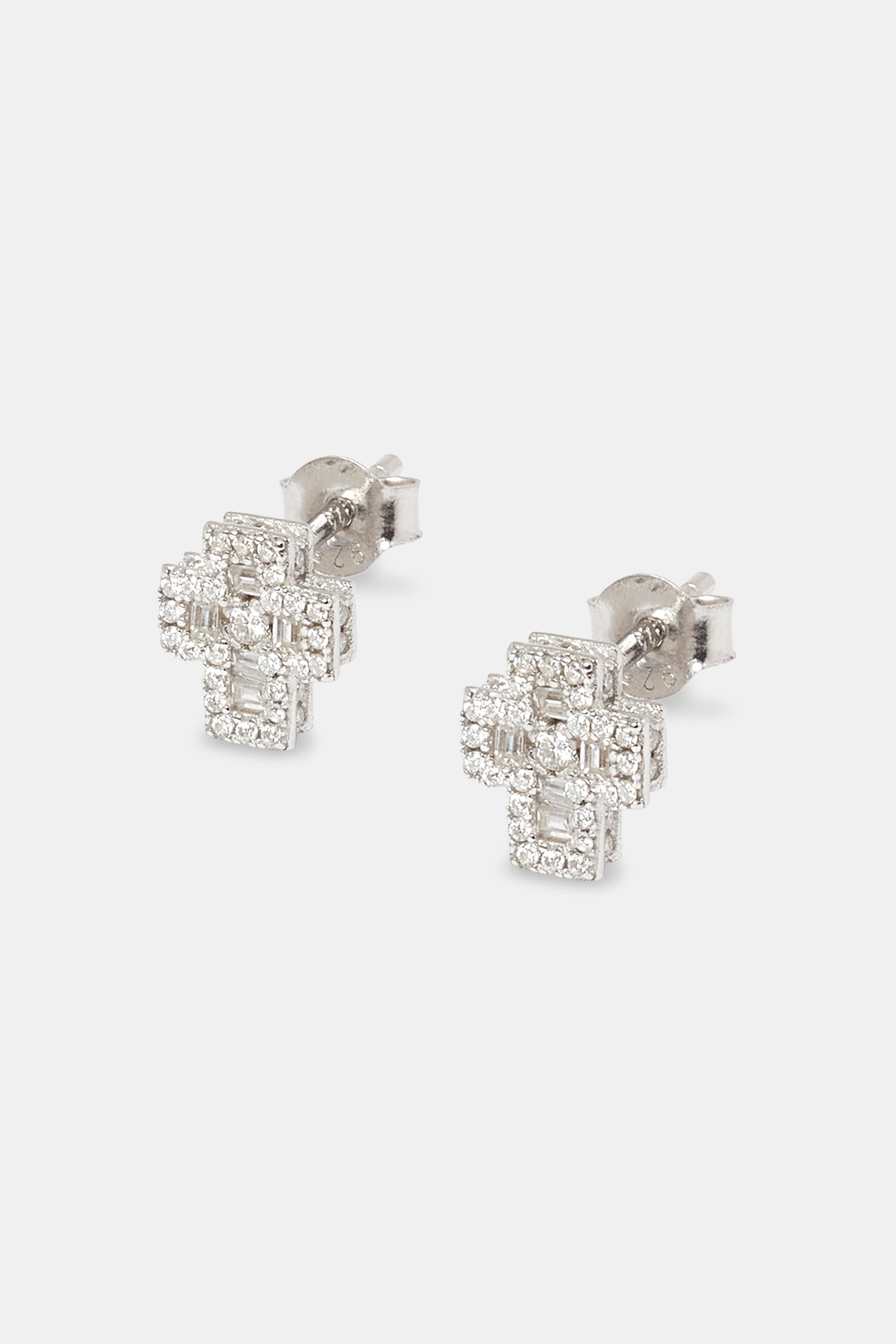 Moissanite Baguette Cross Studs - 8mm