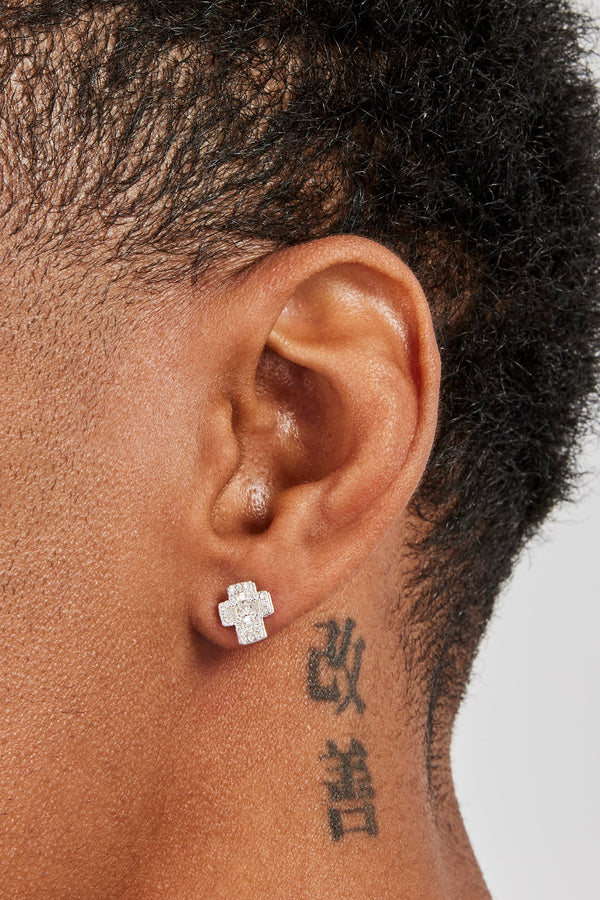 Moissanite Baguette Cross Studs - 8mm