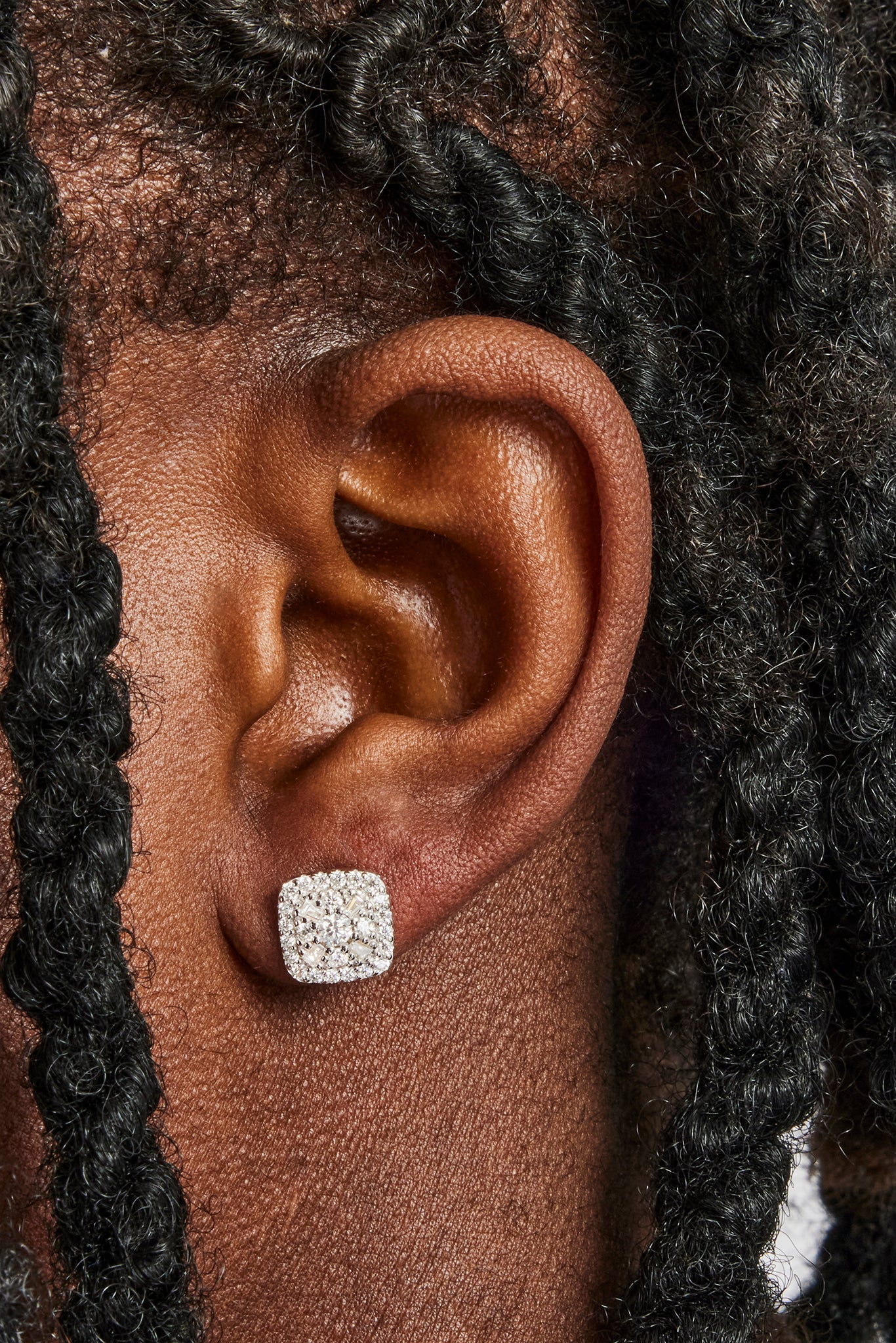 Moissanite Baguette Centre Square Stud Earrings - 10mm