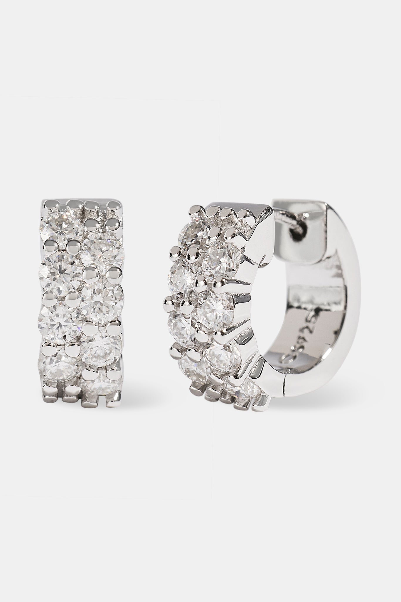 Moissanite Double Row Huggie Earrings - 12mm - White