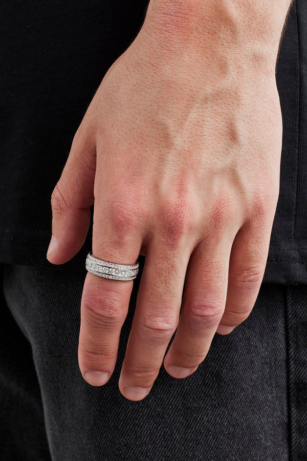 Moissanite Iced Layer  Ring - 8mm