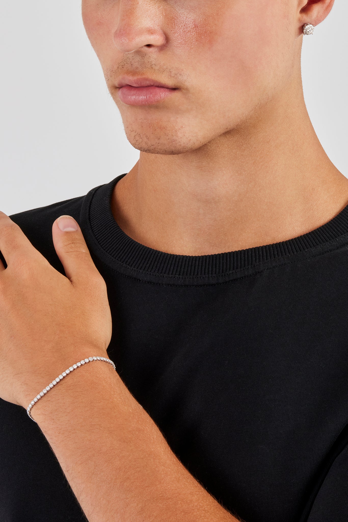 Moissanite Cluster Stud Earrings & Moissanite Micro Tennis Bracelet