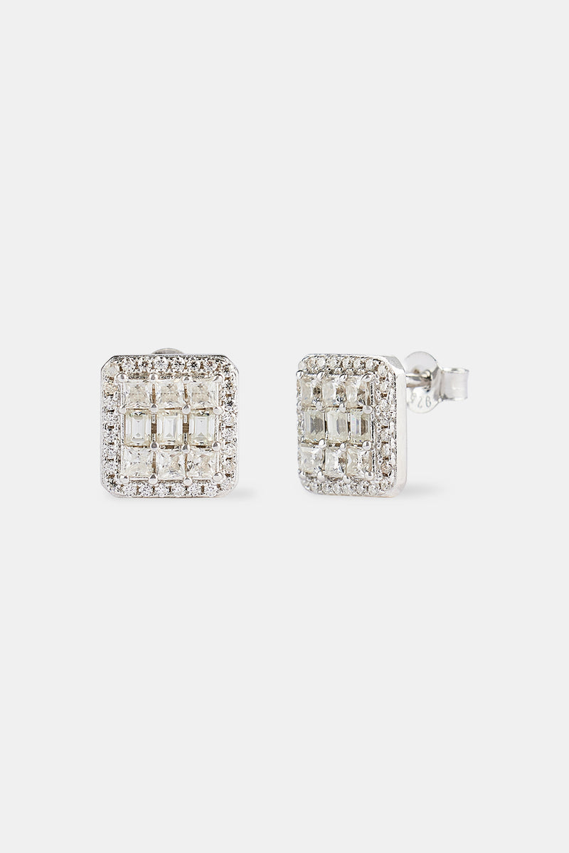 Moissanite Square Baguette Stud Earrings - 10mm