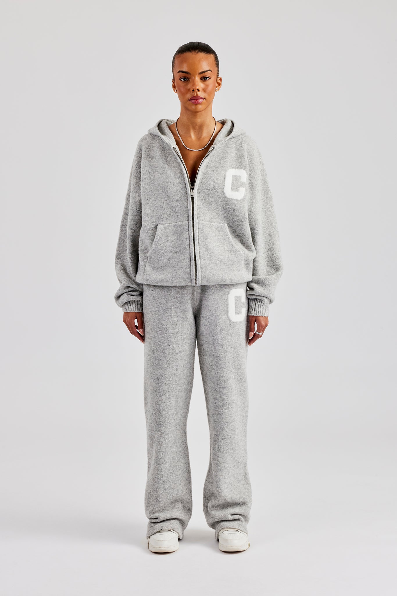 Knitted Zip Through Tracksuit - Light Grey | Womens Sets | Shop
