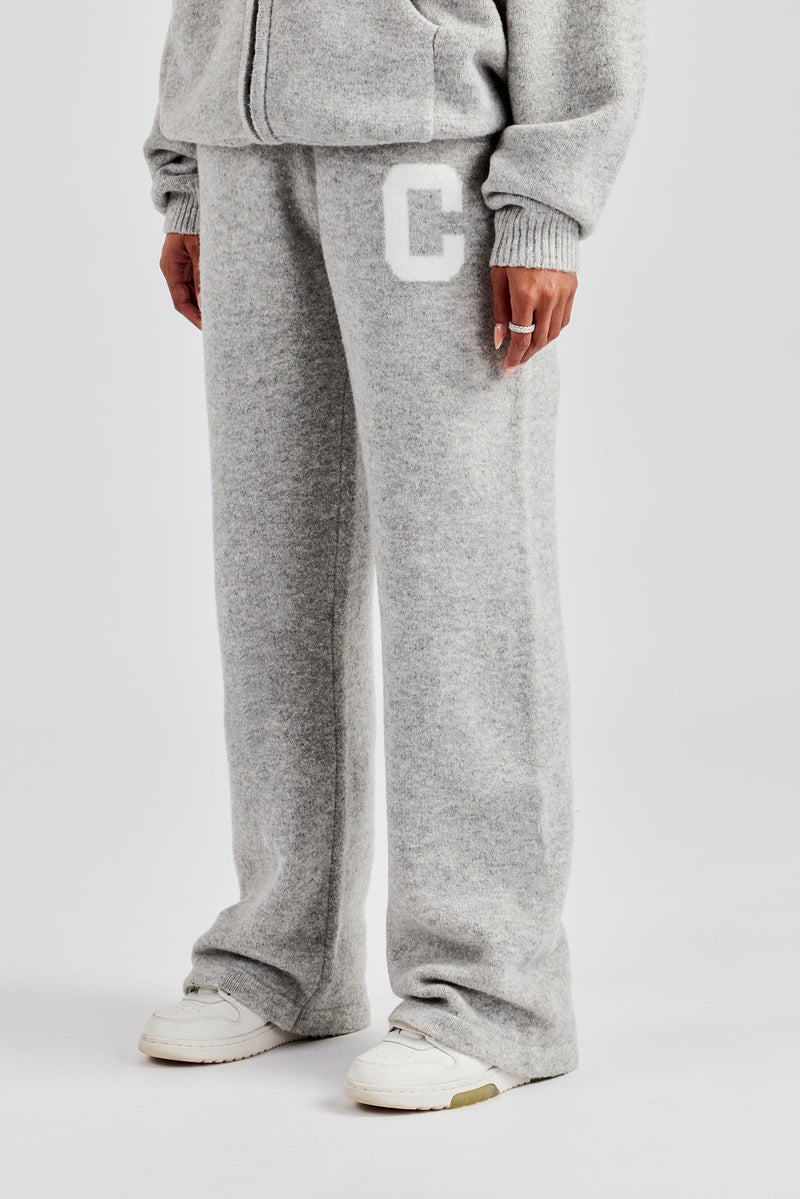 Knitted Wide Leg Jogger - Light Grey