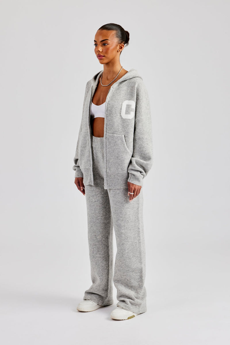 Knitted Zip Through Tracksuit - Light Grey