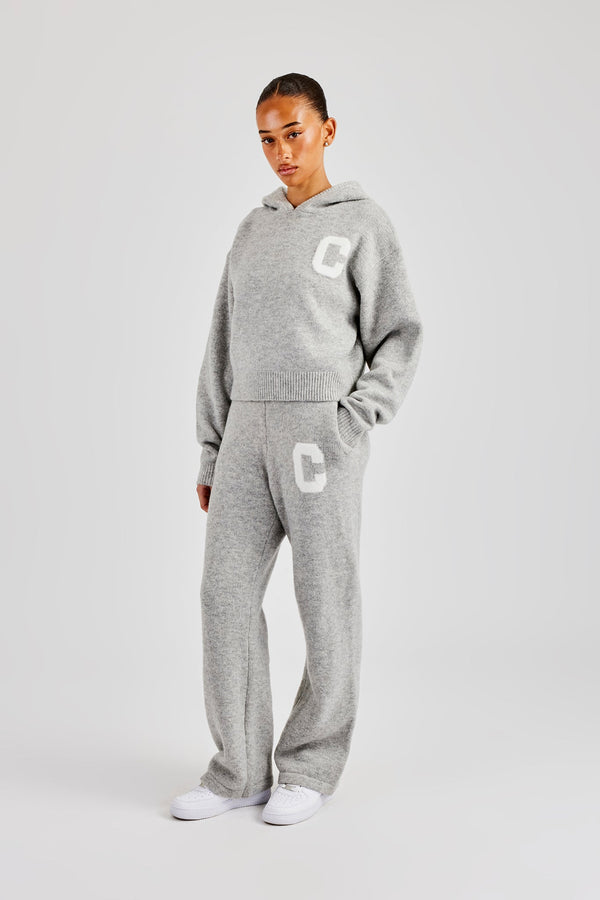 Knitted C Hoodie & Wide Leg Jogger - Light Grey