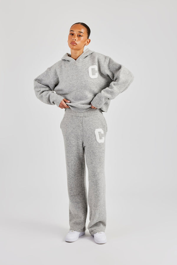 Knitted C Hoodie & Wide Leg Jogger - Light Grey