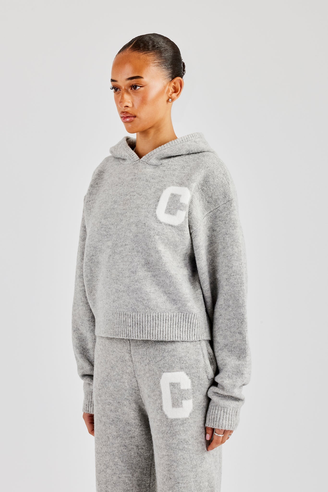 Knitted C Hoodie - Light Grey