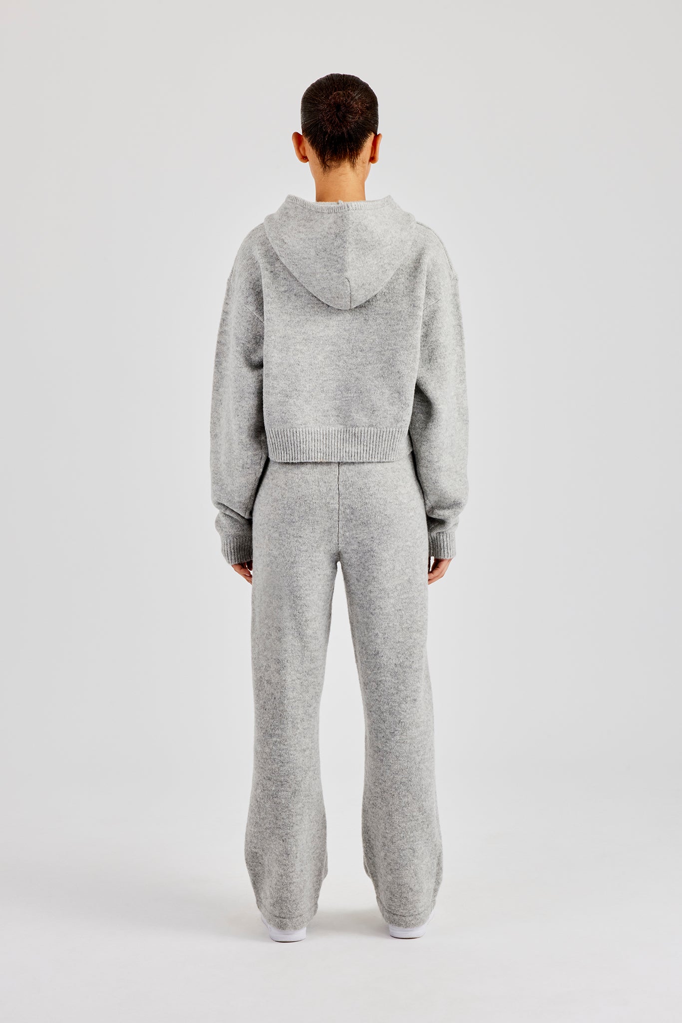 Knitted C Hoodie & Wide Leg Jogger - Light Grey