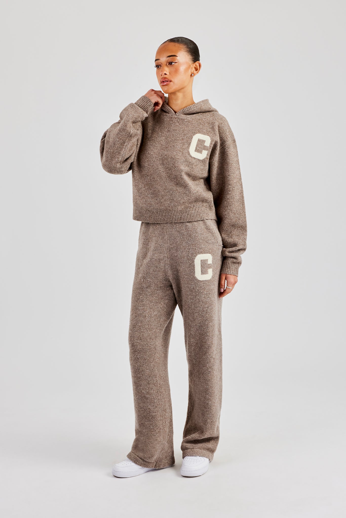 Knitted C Hoodie - Taupe