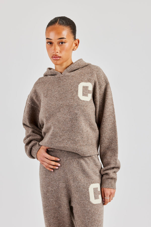 Knitted C Hoodie - Taupe