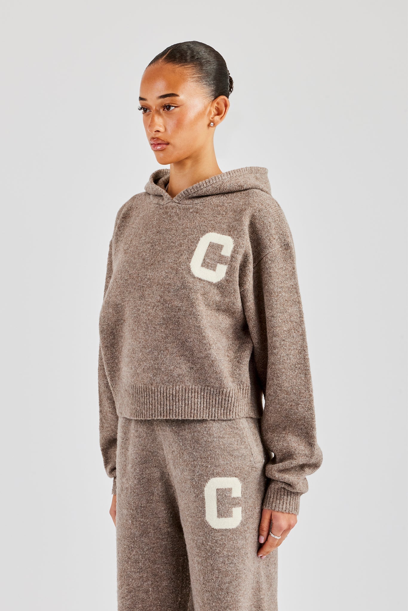 Knitted C Hoodie - Taupe