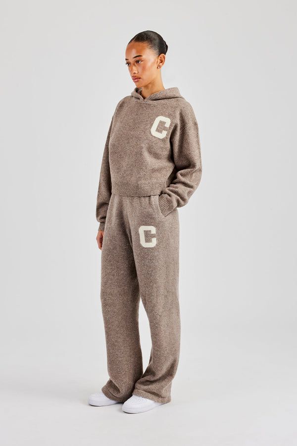 Knitted C Hoodie & Wide Leg Jogger - Taupe