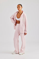 Hooded Zip Through Knitted Tracksuit - Baby Pink