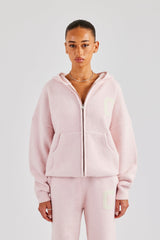 Hooded Zip Through Knitted Jumper - Baby Pink